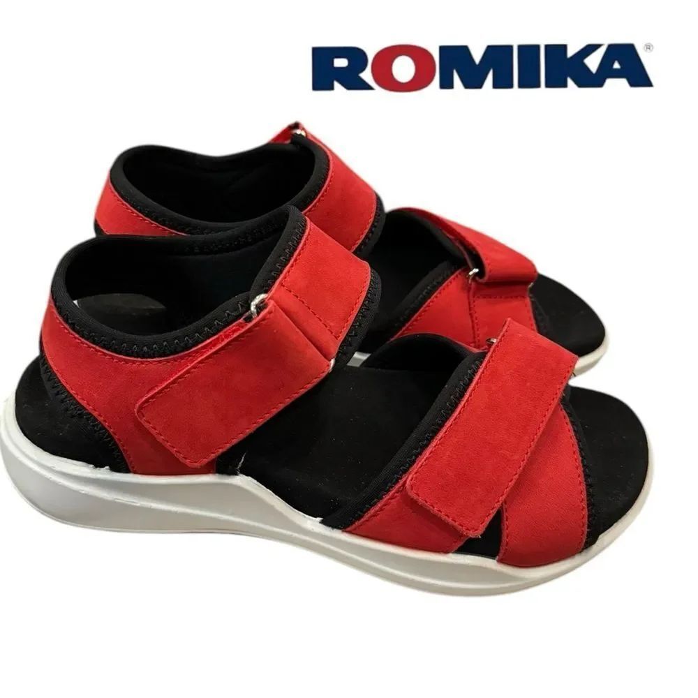 Romika Women' Sumatra 09 Red Nubuck Adjustable Leather Sandals 37 6 6.5